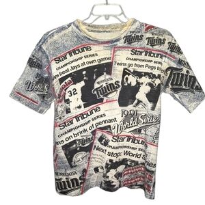 Vintage 1991 MLB Newspaper World Series Minnesota Twins Mens Tshirt Size Large